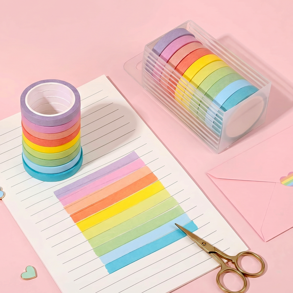 10 Psc Candy Color Decorative Adhesive Tapes