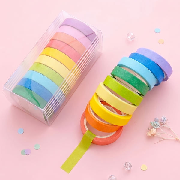 10 Psc Candy Color Decorative Adhesive Tapes