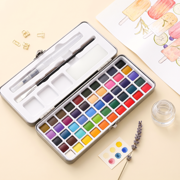 50 Color Watercolor Set With Brushes