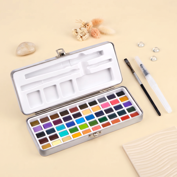 50 Color Watercolor Set With Brushes