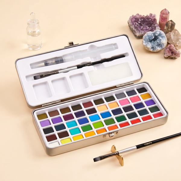 50 Color Watercolor Set With Brushes