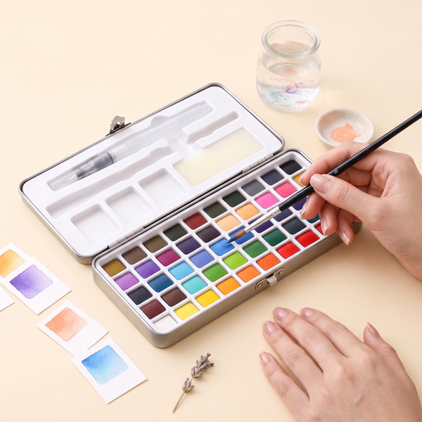 50 Color Watercolor Set With Brushes