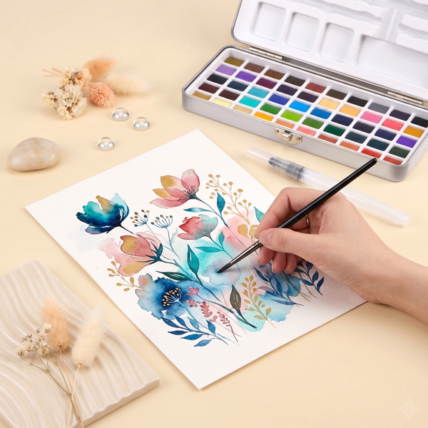 50 Color Watercolor Set With Brushes