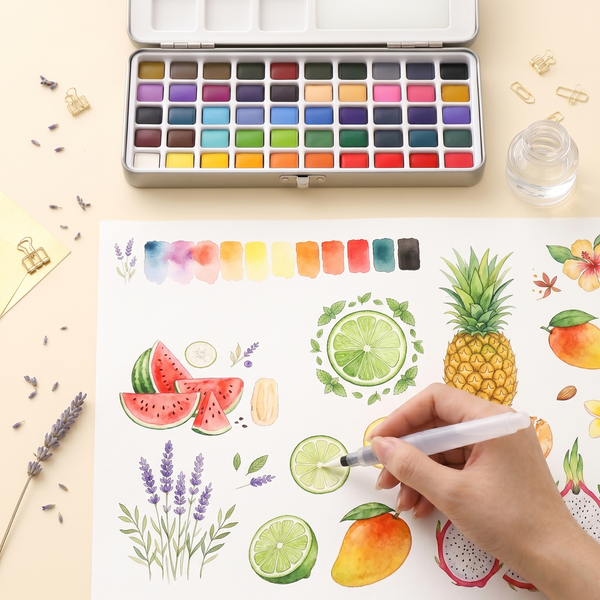 50 Color Watercolor Set With Brushes