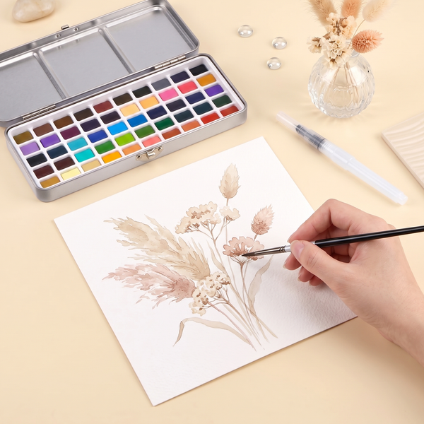 50 Color Watercolor Set With Brushes