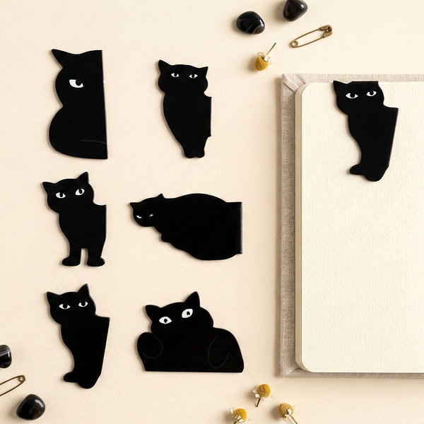 Black Cat Magnetic Bookmark - Set of 6