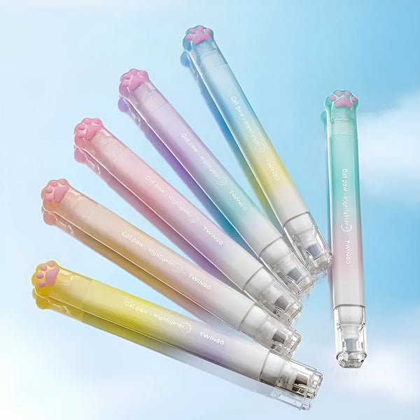 Cat Paw Twin Color Highlighters - Set of 6