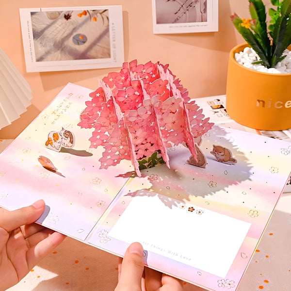 Cherry Blossom Cats Greeting Card