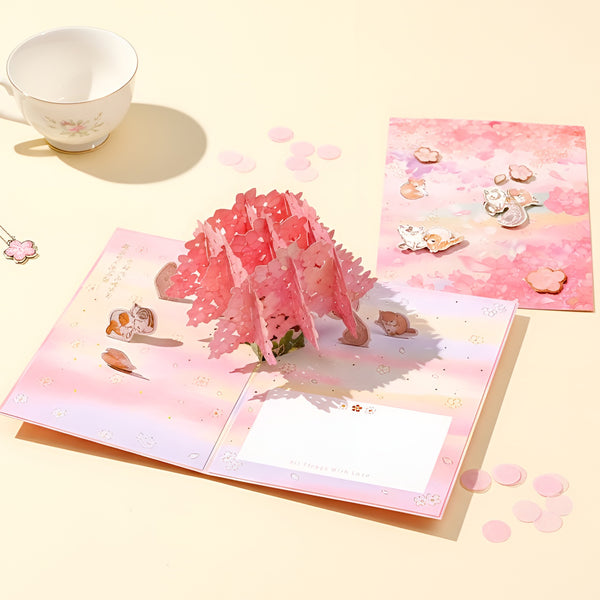 Cherry Blossom Cats Greeting Card