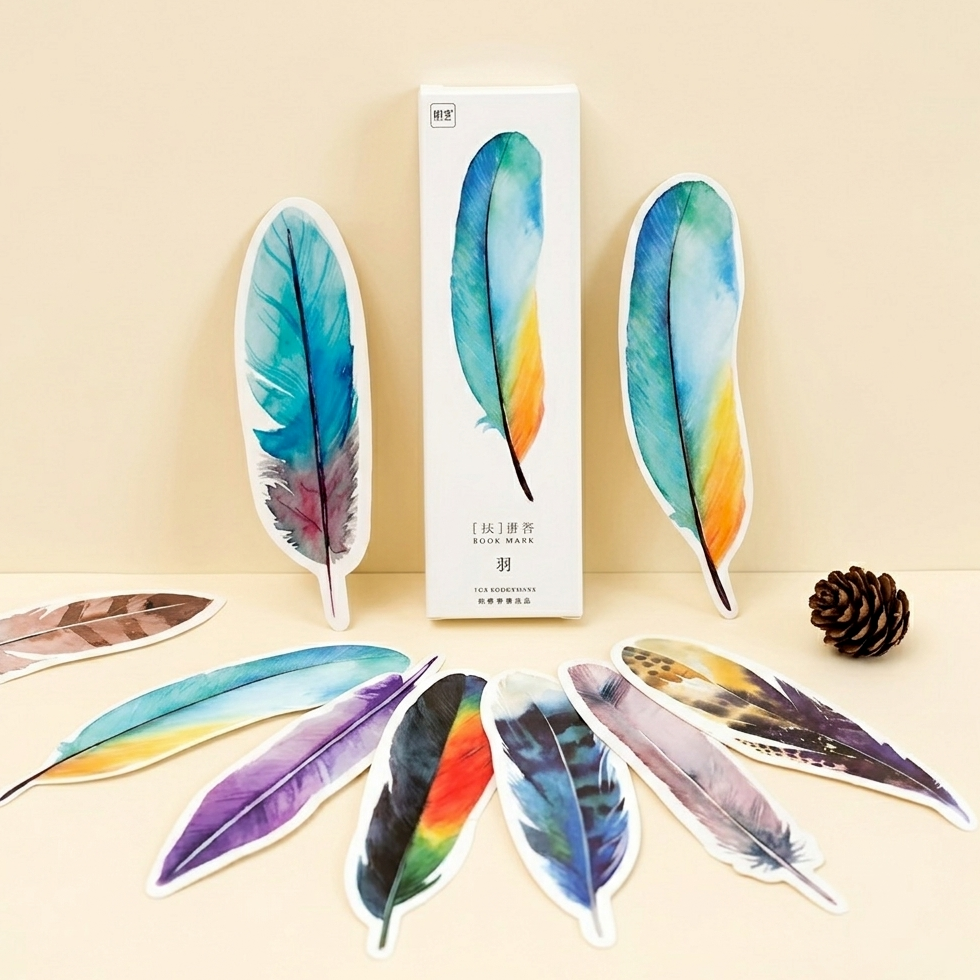 Colorful Feather Bookmarks - Set of 30