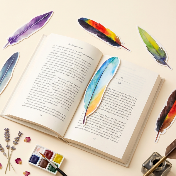 Colorful Feather Bookmarks - Set of 30