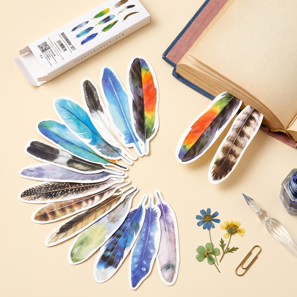 Colorful Feather Bookmarks - Set of 30