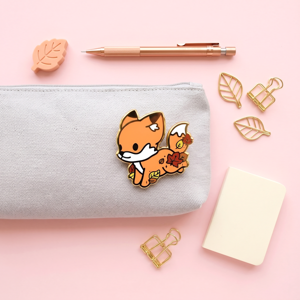 Cute Fox & Fallen Leaves Enamel Pin
