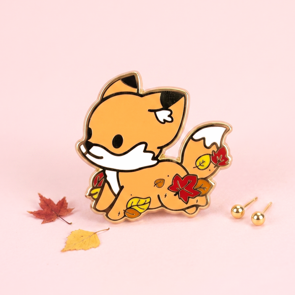 Cute Fox & Fallen Leaves Enamel Pin