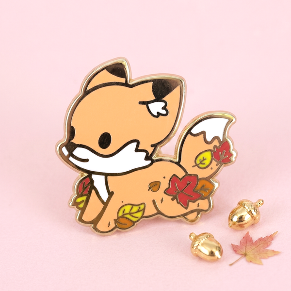 Cute Fox & Fallen Leaves Enamel Pin
