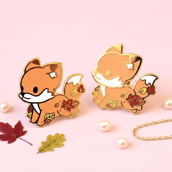 Cute Fox & Fallen Leaves Enamel Pin
