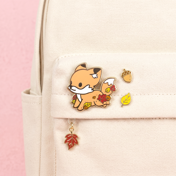 Cute Fox & Fallen Leaves Enamel Pin