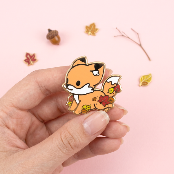 Cute Fox & Fallen Leaves Enamel Pin