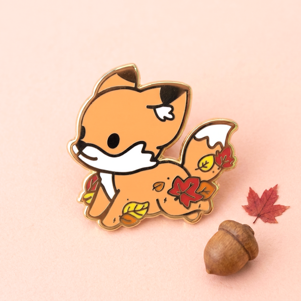 Cute Fox & Fallen Leaves Enamel Pin