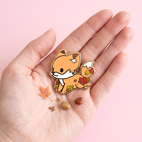 Cute Fox & Fallen Leaves Enamel Pin