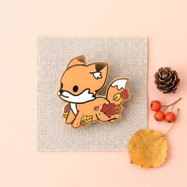 Cute Fox & Fallen Leaves Enamel Pin