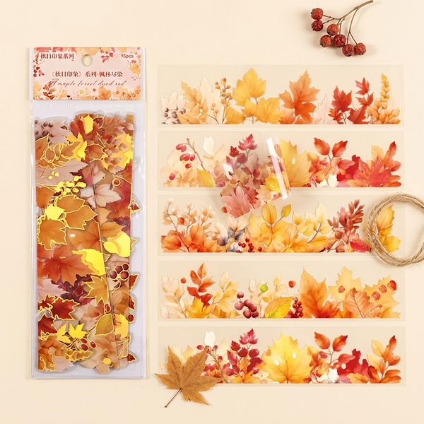 Autumn Leaves Long Strip Stickers - 6 Foil Strips