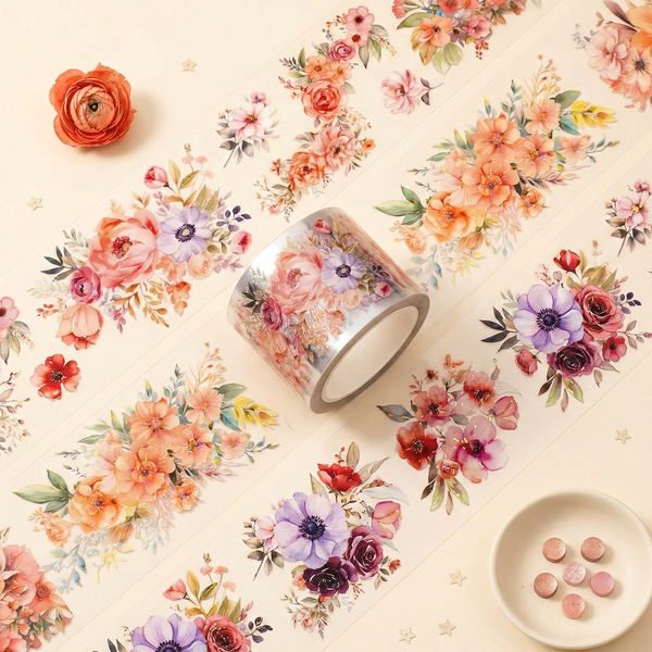 Flowers Bouquet Clear Masking Tape - Extra Wide
