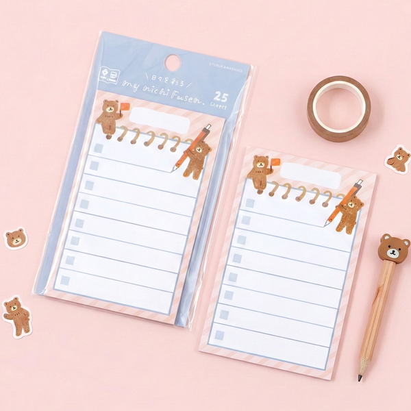 Furukawashiko My Michi Fusen Sticky Notes - Bear Helpers' To Do List
