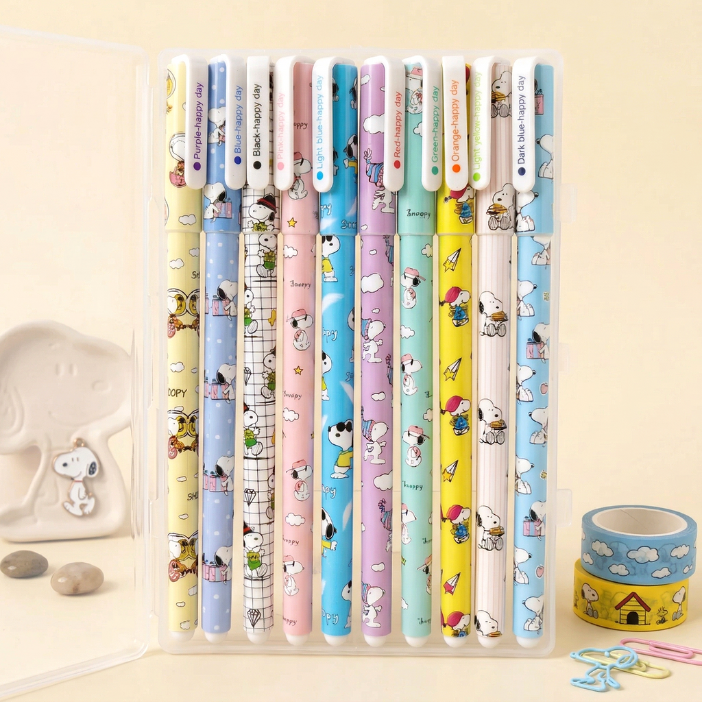Snoopy Colored Gel Pen Set (10-Pack) - Cute Pastel Edition