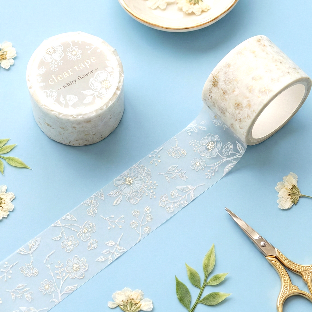 Mind Wave Clear Masking Tape - Whity Flower
