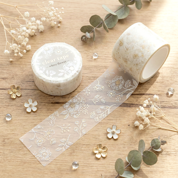 Mind Wave Clear Masking Tape - Whity Flower