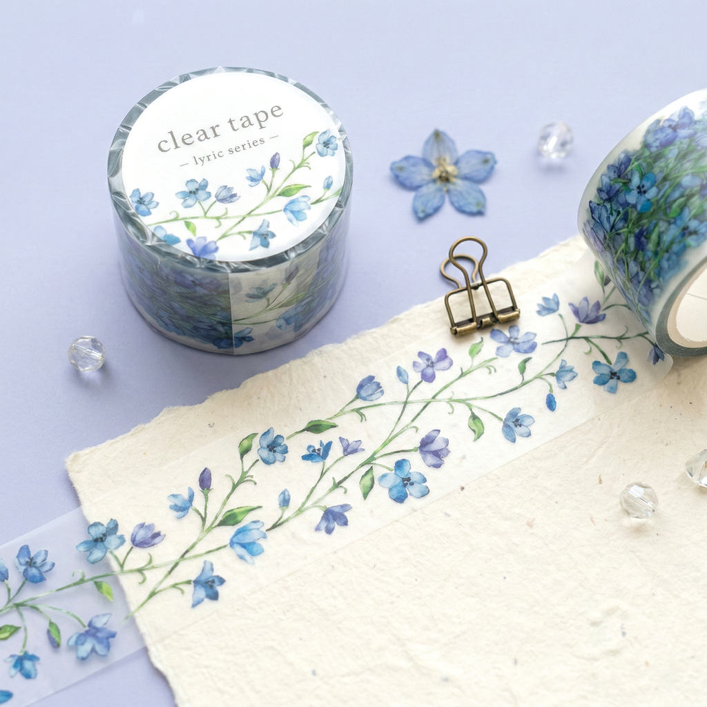 Mind Wave Lyric Series Clear Washi Tape - Blue Flowers