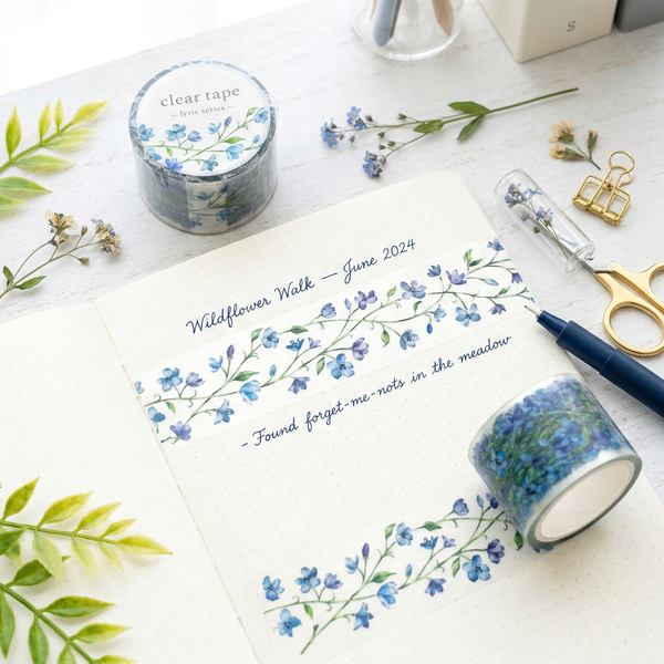 Mind Wave Lyric Series Clear Washi Tape - Blue Flowers