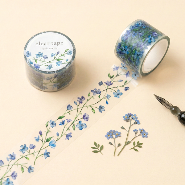Mind Wave Lyric Series Clear Washi Tape - Blue Flowers