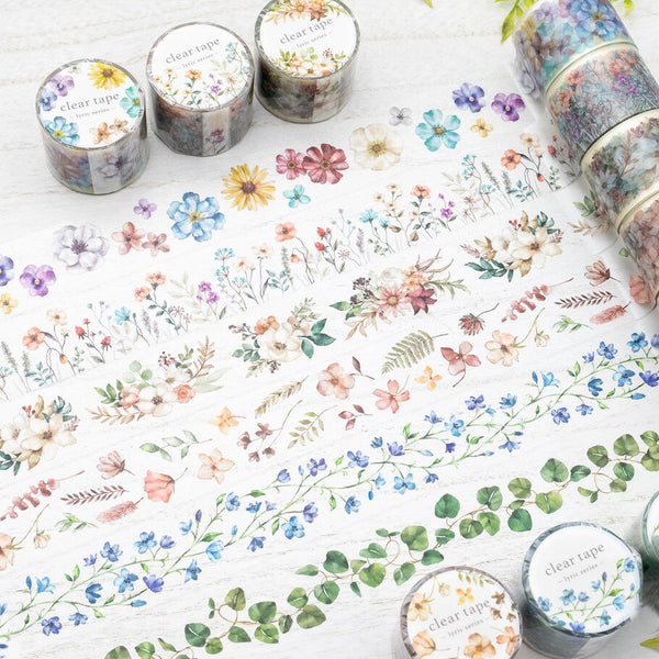 Mind Wave Lyric Series Clear Washi Tape - Blue Flowers