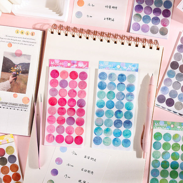 Monet Watercolor Dots - 6 Sheets of Stickers