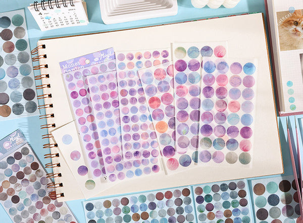 Monet Watercolor Dots - 6 Sheets of Stickers