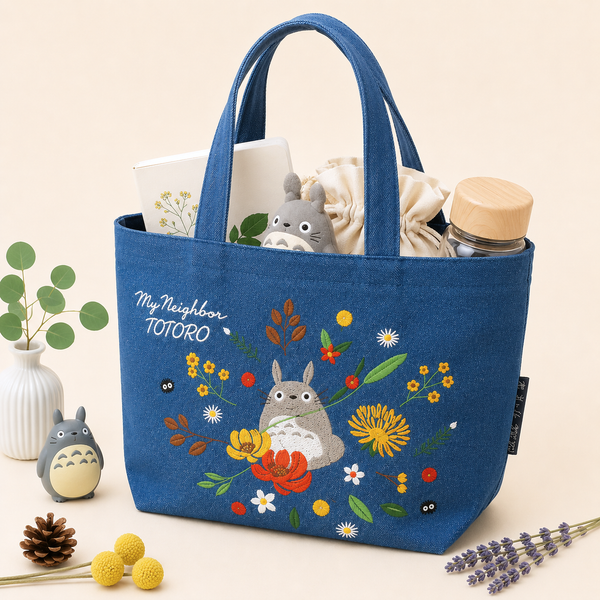 My Neighbor Totoro Embroidered Tote Bag - Flowers