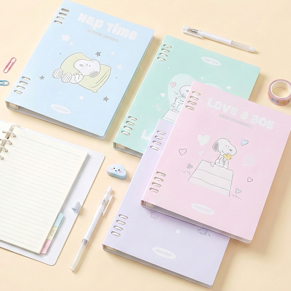 Peanuts Snoopy B5 Binder Notebook + Snoopy Inserts + Stickers - Limited Pastel Snoopy Edition