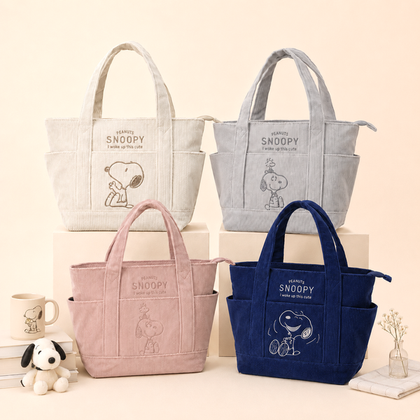Peanuts Snoopy Corduroy Tote Bag - I Woke Up This Cute (4 Colors)