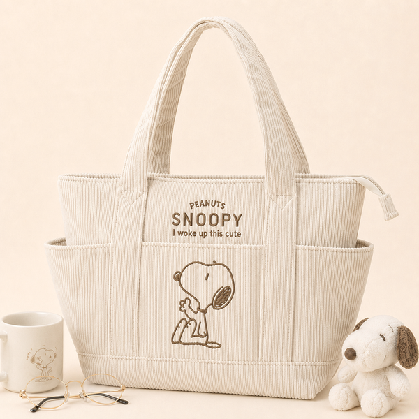 Peanuts Snoopy Corduroy Tote Bag - I Woke Up This Cute (4 Colors)