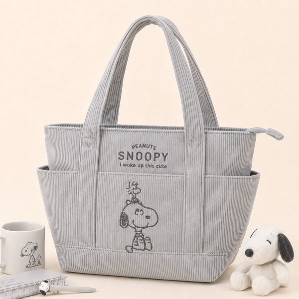 Peanuts Snoopy Corduroy Tote Bag - I Woke Up This Cute (4 Colors)