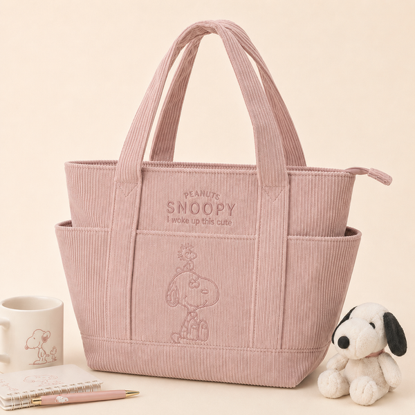 Peanuts Snoopy Corduroy Tote Bag - I Woke Up This Cute (4 Colors)