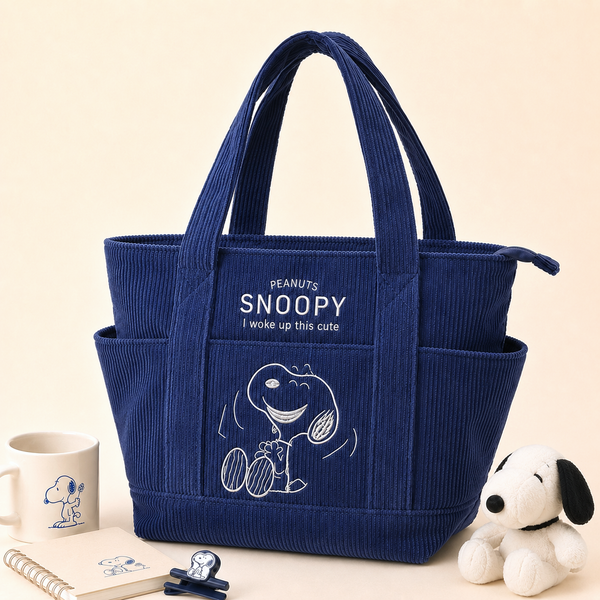 Peanuts Snoopy Corduroy Tote Bag - I Woke Up This Cute (4 Colors)