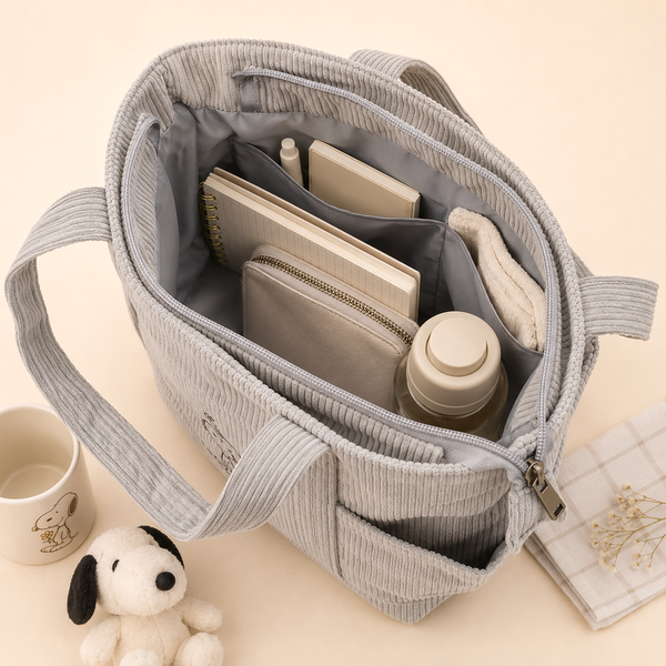 Peanuts Snoopy Corduroy Tote Bag - I Woke Up This Cute (4 Colors)