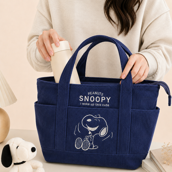 Peanuts Snoopy Corduroy Tote Bag - I Woke Up This Cute (4 Colors)