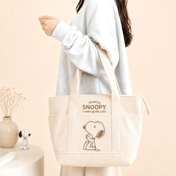Peanuts Snoopy Corduroy Tote Bag - I Woke Up This Cute (4 Colors)