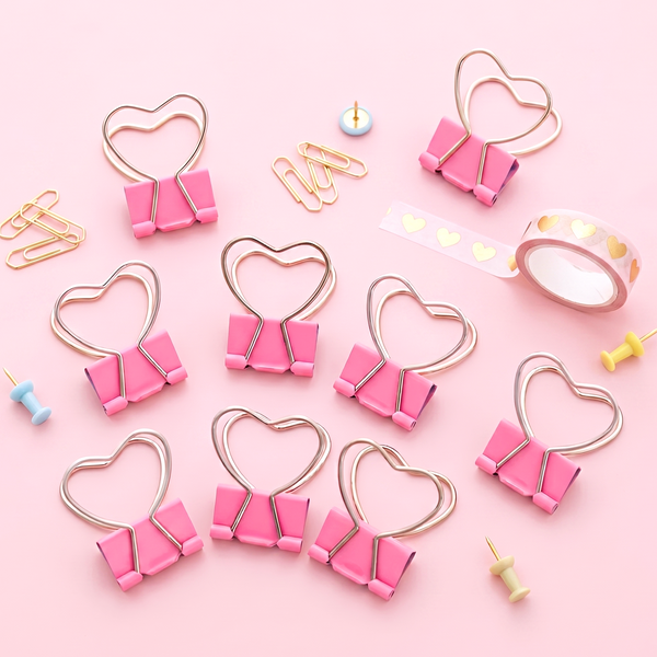 Pink Heart Shaped Binder Clip