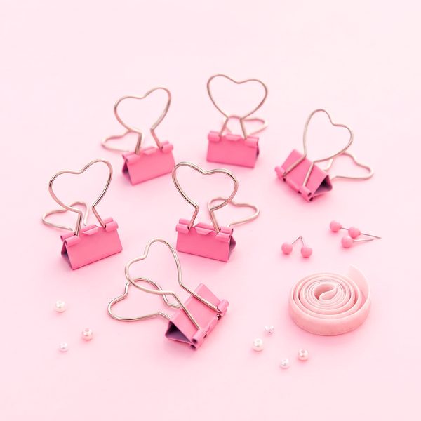 Pink Heart Shaped Binder Clip