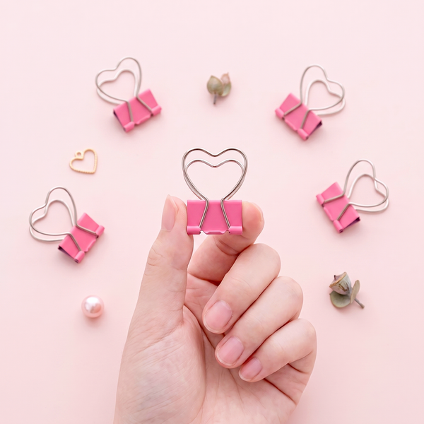 Pink Heart Shaped Binder Clip